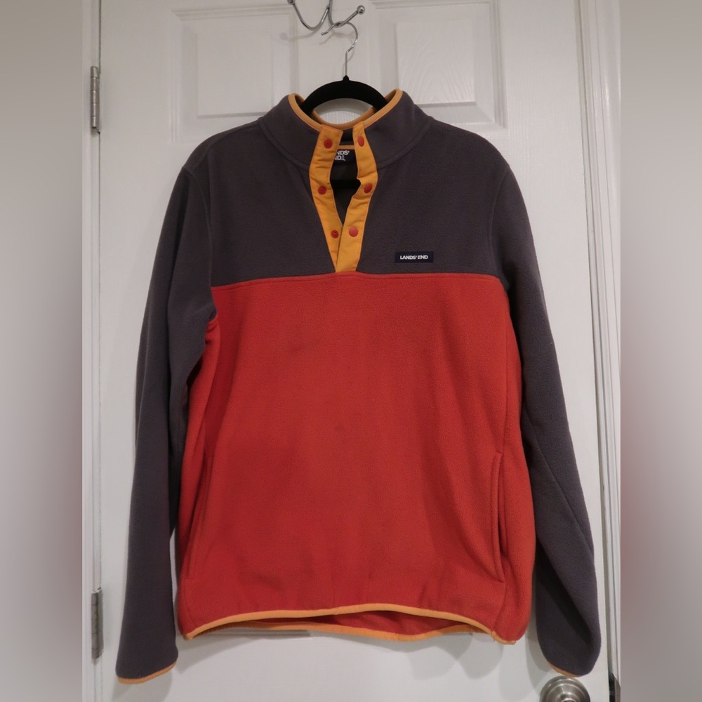 Lands' End Gray and Yellow Fleece Pullover
